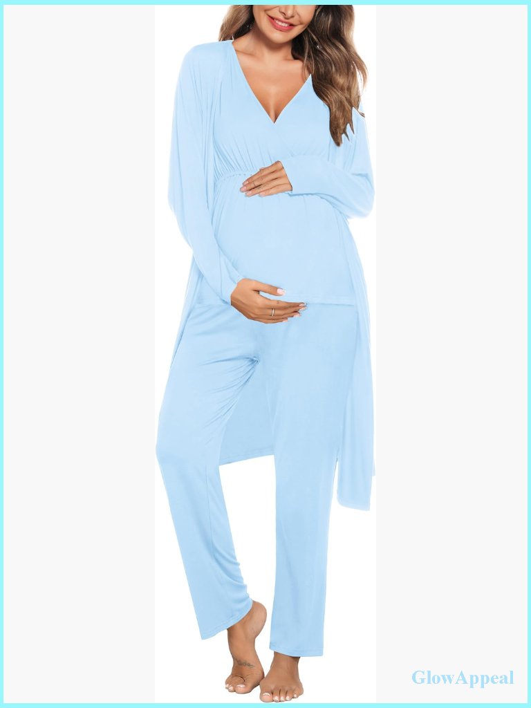 Maternity Nursing Robe Set 3 Piece Postpartum Pajamas Hospital Labor Delivery
